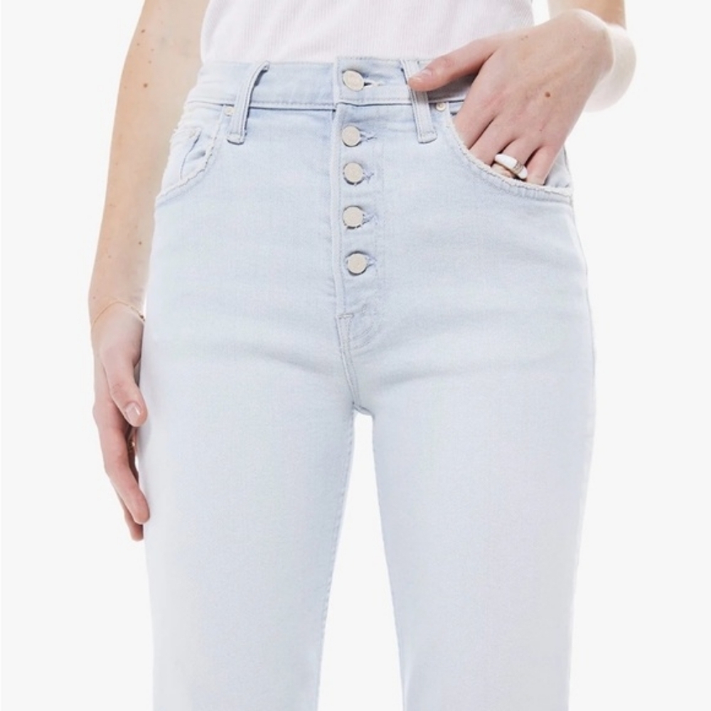 MOTHER "The Pixie TomCat Ankle" Light Blue Button-Fly Jeans